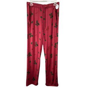 William & Ryan Pajama Lounge Pants S Bamboo Brick Red Holly Leaves Berries NWT